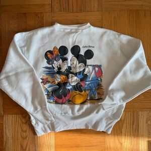 Vintage 1990s Disney White Crewneck Sweater with Mickey and Minnie